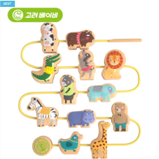 고려베이비 동물 실꿰기 놀이 소근육 발달 두돌 아기 유아 장난감 구슬꿰기 원목 교구